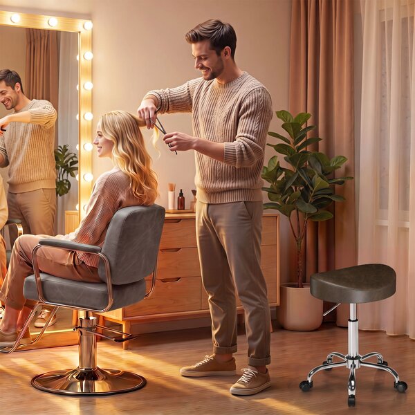HOMCOM Sgabello con ruote girevole 360° e regolabile in altezza 51-66 cm, Marrone | Aosom Italy