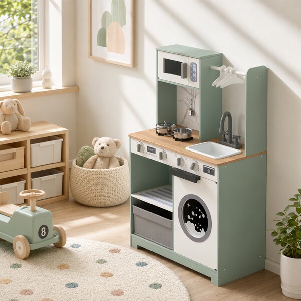 AIYAPLAY Cucina giocattolo per bambini con fornello, lavello, microonde e 5 accessori, Verde | Aosom Italy