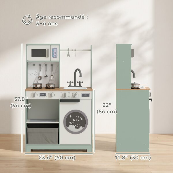 AIYAPLAY Cucina giocattolo per bambini con fornello, lavello, microonde e 5 accessori, Verde | Aosom Italy