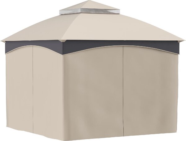 VivaGarden Gazebo da Giardino 3x3 mt in Acciaio/Tessuto con Doppio tetto e Tende colore Beige