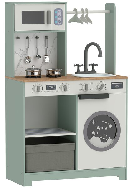 AIYAPLAY Cucina giocattolo per bambini con fornello, lavello, microonde e 5 accessori, Verde | Aosom Italy