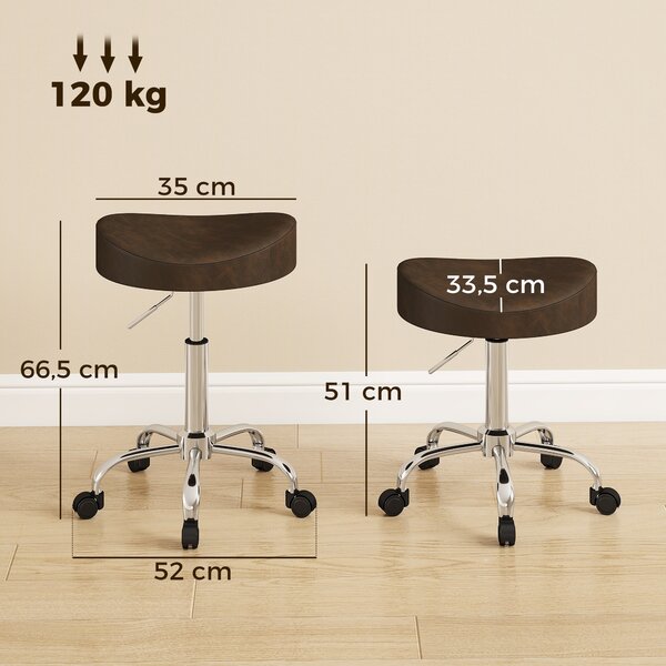 HOMCOM Sgabello con ruote girevole 360° e regolabile in altezza 51-66 cm, Marrone | Aosom Italy
