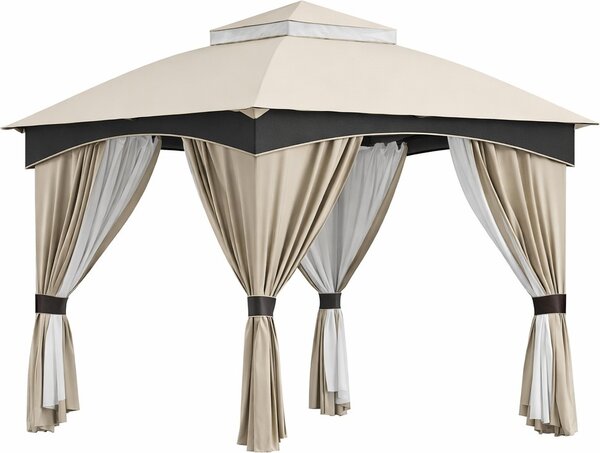 VivaGarden Gazebo da Giardino 3x3 mt in Acciaio/Tessuto con Doppio tetto e Tende colore Beige