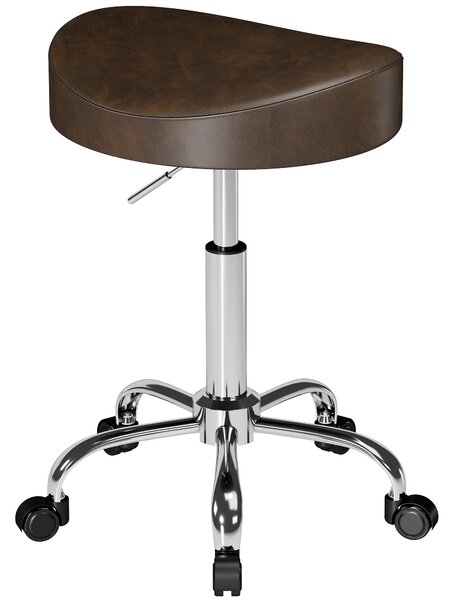 HOMCOM Sgabello con ruote girevole 360° e regolabile in altezza 51-66 cm, Marrone | Aosom Italy
