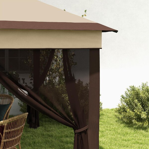 VivaGarden Gazebo da Giardino 3x3 mt in Acciaio/Tessuto con Doppio tetto Protezione raggi UV e Tende colore Beige