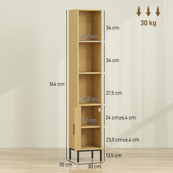 HOMCOM Mobile bagno alto e sottile con mensole e ripiano interno regolabile, legno | Aosom Italy