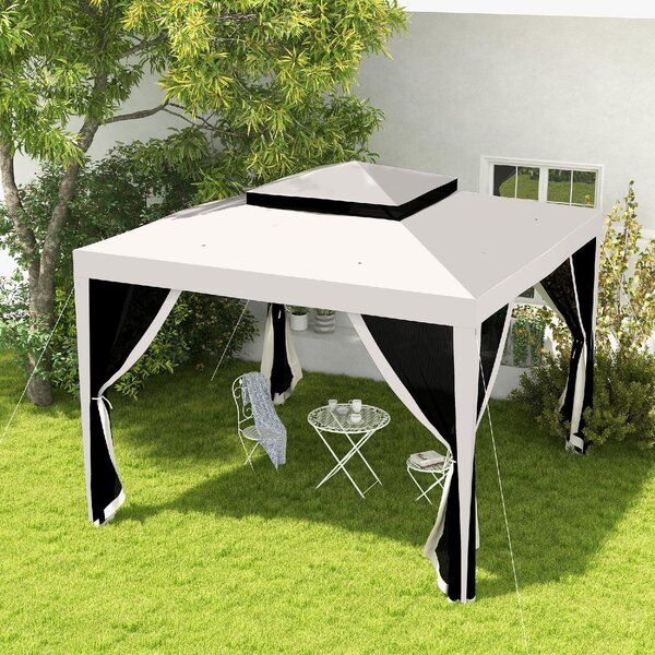 VivaGarden Gazebo da Giardino 3x3 mt in Acciaio/Tessuto con Doppio tetto e Zanzariere colore Bianco
