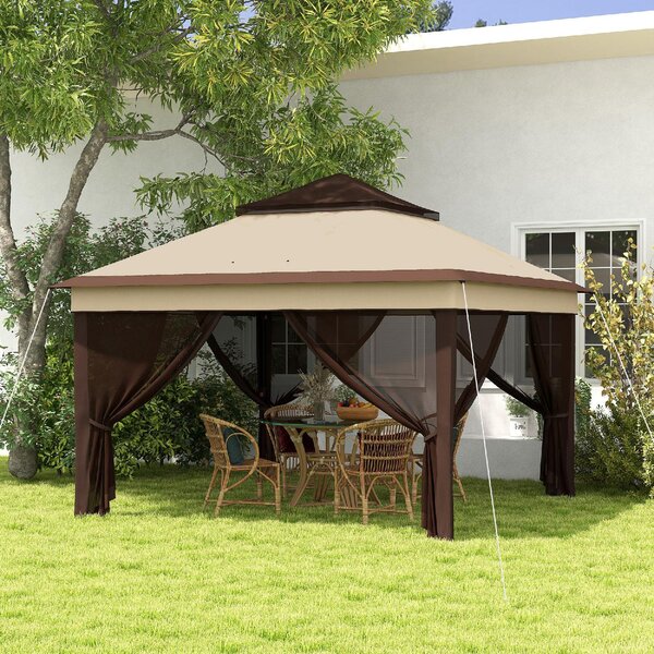 VivaGarden Gazebo da Giardino 3x3 mt in Acciaio/Tessuto con Doppio tetto Protezione raggi UV e Tende colore Beige
