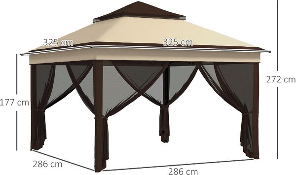 VivaGarden Gazebo da Giardino 3x3 mt in Acciaio/Tessuto con Doppio tetto Protezione raggi UV e Tende colore Beige