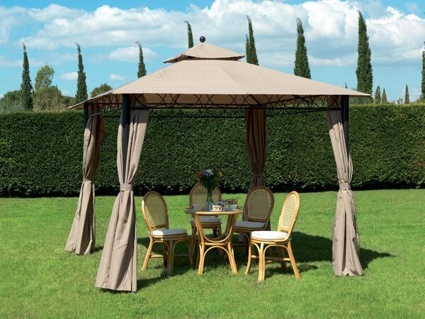 Giardini del Re Gazebo da Giardino 3x3 mt in Acciaio/Tessuto con Doppio tetto e Tende colore Ecr - Eden