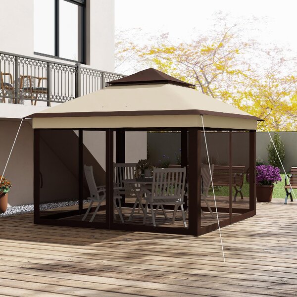 VivaGarden Gazebo da Giardino 3x3 mt in Acciaio/Tessuto con Doppio tetto Protezione raggi UV e Tende colore Beige