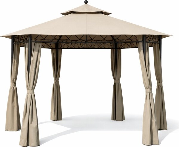 Giardini del Re Gazebo da Giardino 3x3 mt in Acciaio/Tessuto con Doppio tetto e Tende colore Ecr - Eden