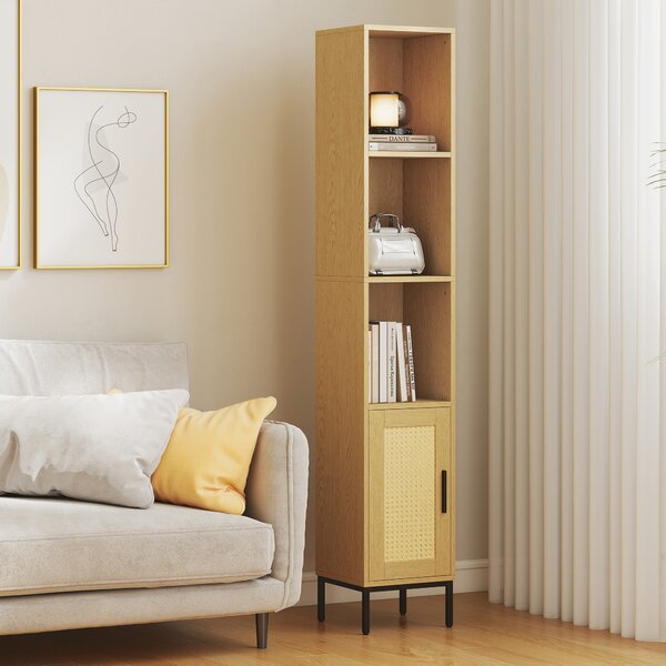 HOMCOM Mobile bagno alto e sottile con mensole e ripiano interno regolabile, legno | Aosom Italy