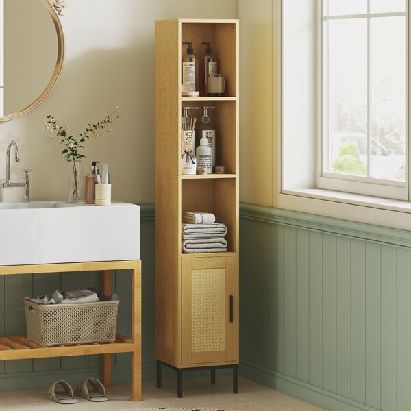 HOMCOM Mobile bagno alto e sottile con mensole e ripiano interno regolabile, legno | Aosom Italy
