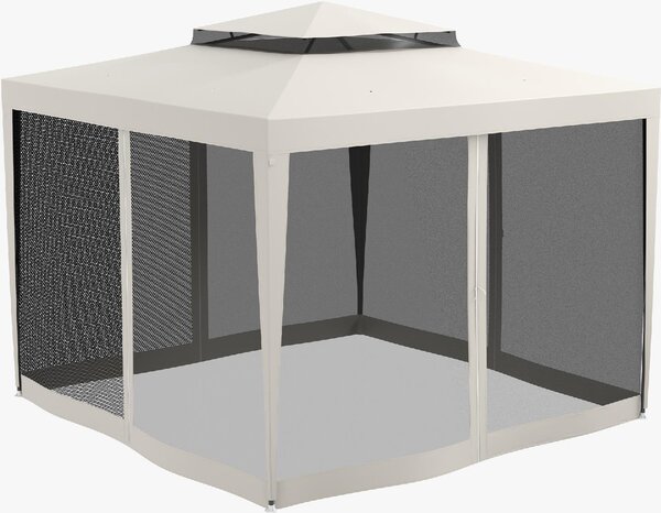 VivaGarden Gazebo da Giardino 3x3 mt in Acciaio/Tessuto con Doppio tetto e Zanzariere colore Bianco