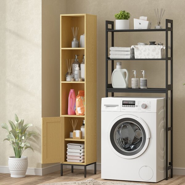 HOMCOM Mobile bagno alto e sottile con mensole e ripiano interno regolabile, legno | Aosom Italy