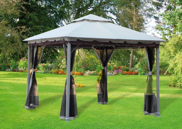 Giardini del Re Gazebo da Giardino 3x3 mt in Acciaio/Tessuto con Doppio tetto e Tende colore Bianco - Smeral