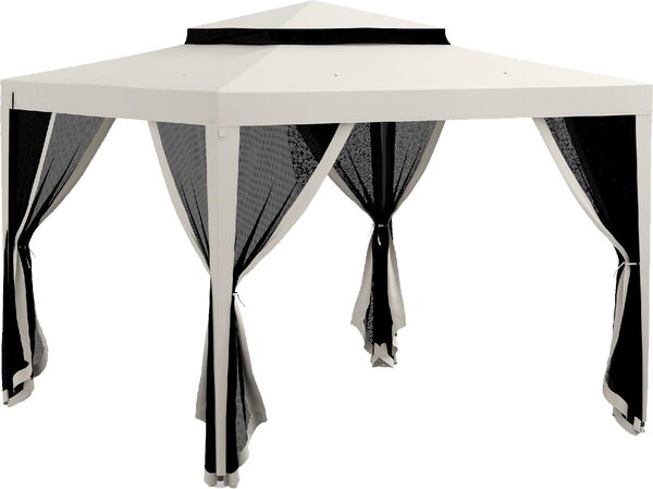 VivaGarden Gazebo da Giardino 3x3 mt in Acciaio/Tessuto con Doppio tetto e Zanzariere colore Bianco