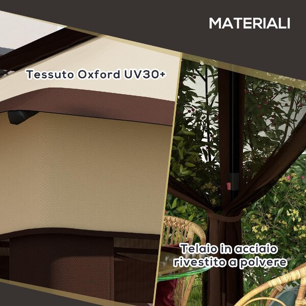 VivaGarden Gazebo da Giardino 3x3 mt in Acciaio/Tessuto con Doppio tetto Protezione raggi UV e Tende colore Beige