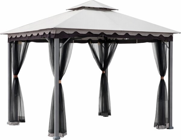 Giardini del Re Gazebo da Giardino 3x3 mt in Acciaio/Tessuto con Doppio tetto e Tende colore Bianco - Smeral