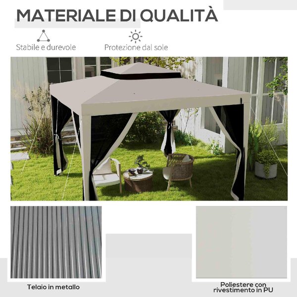 VivaGarden Gazebo da Giardino 3x3 mt in Acciaio/Tessuto con Doppio tetto e Zanzariere colore Bianco