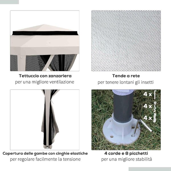 VivaGarden Gazebo da Giardino 3x3 mt in Acciaio/Tessuto con Doppio tetto e Zanzariere colore Bianco