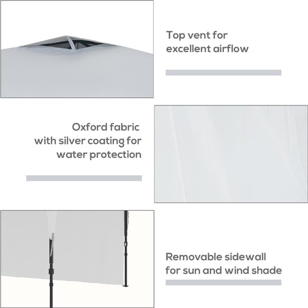 VivaGarden Gazebo da Giardino 3x3 mt in Acciaio/Tessuto con Protezione raggi UV colore Bianco