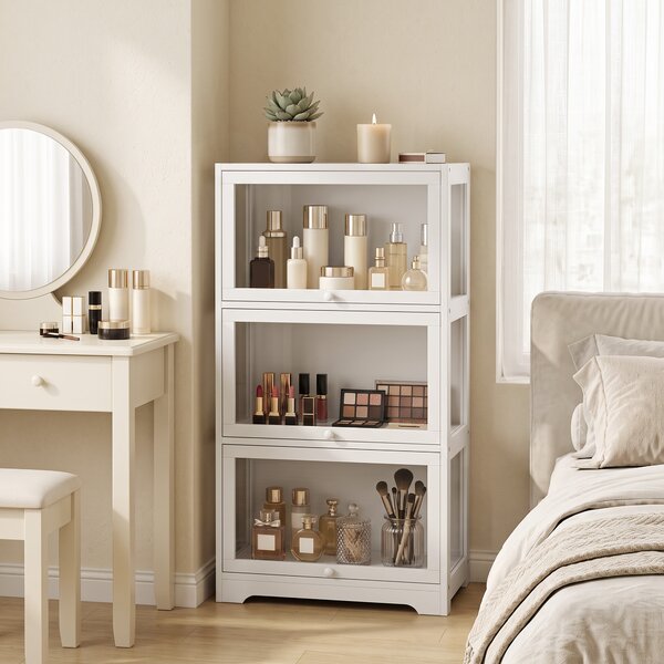 HOMCOM Vetrina espositiva a 3 livelli con ante in acrilico, 59x30x106 cm, bianco | Aosom Italy