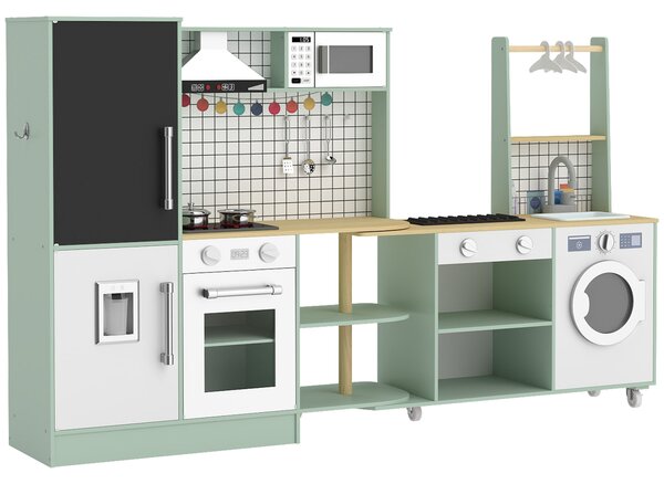 AIYAPLAY Cucina per Bambini 3-8 Anni con Piano Girevole, Fornelli, Luci e Suoni, Forno, Microonde, Verde Chiaro | Aosom Italy
