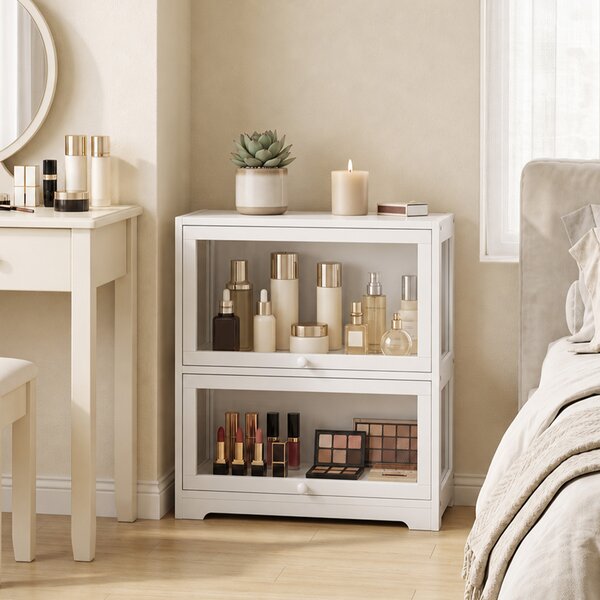 HOMCOM Vetrina espositiva a 2 livelli con ante in acrilico, 59,5x30x73 cm, bianco | Aosom Italy