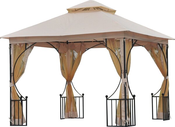 VivaGarden Gazebo da Giardino 3x3 mt in Ferro/Tessuto con Doppio tetto Protezione raggi UV e Tende colore Beige