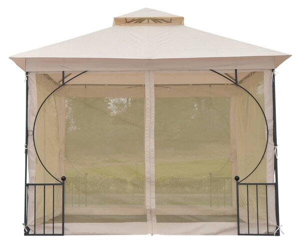 VivaGarden Gazebo da Giardino 3x3 mt in Ferro/Tessuto con Doppio tetto Protezione raggi UV e Tende colore Beige