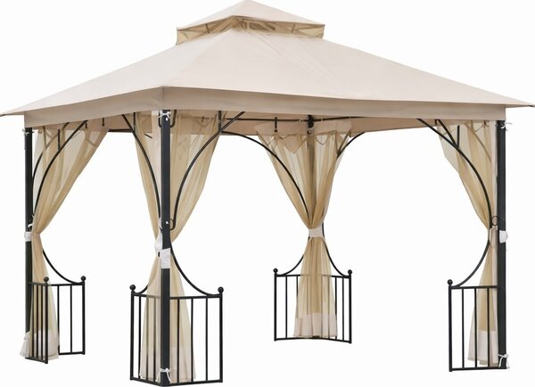 VivaGarden Gazebo da Giardino 3x3 mt in Ferro/Tessuto con Doppio tetto Protezione raggi UV e Tende colore Beige