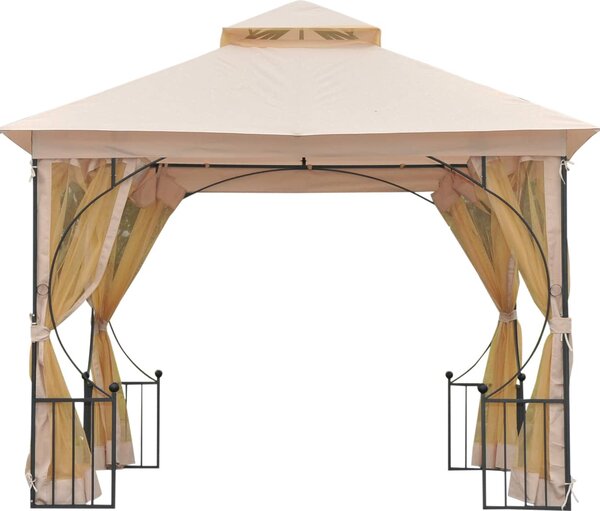 VivaGarden Gazebo da Giardino 3x3 mt in Ferro/Tessuto con Doppio tetto Protezione raggi UV e Tende colore Beige