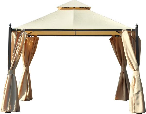 VivaGarden Gazebo da Giardino 3x3 mt in Ferro/Tessuto con Doppio tetto Protezione raggi UV e Tende colore Beige