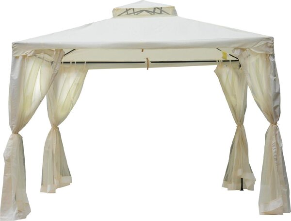 VivaGarden Gazebo da Giardino 3x3 mt in Metallo/Tessuto con Doppio tetto e Tende colore Beige