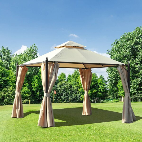 VivaGarden Gazebo da Giardino 3x3 mt in Ferro/Tessuto con Doppio tetto Protezione raggi UV e Tende colore Beige