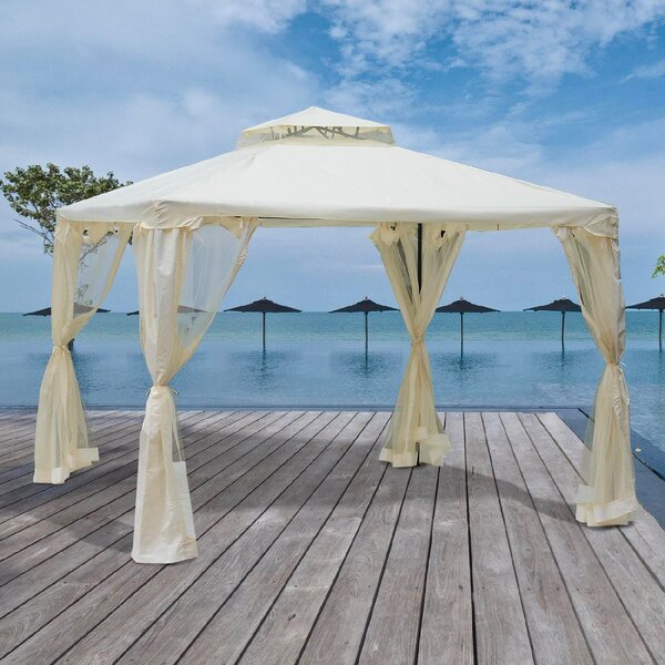 VivaGarden Gazebo da Giardino 3x3 mt in Metallo/Tessuto con Doppio tetto e Tende colore Beige