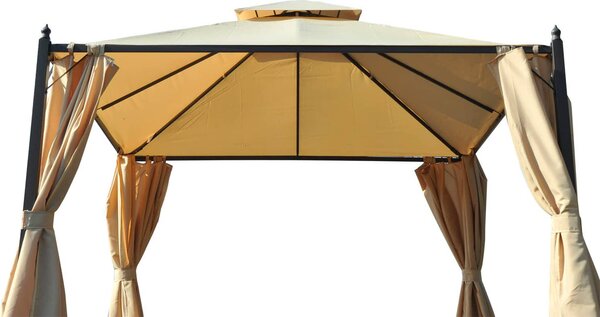 VivaGarden Gazebo da Giardino 3x3 mt in Ferro/Tessuto con Doppio tetto Protezione raggi UV e Tende colore Beige