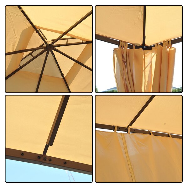 VivaGarden Gazebo da Giardino 3x3 mt in Ferro/Tessuto con Doppio tetto Protezione raggi UV e Tende colore Beige