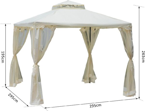 VivaGarden Gazebo da Giardino 3x3 mt in Metallo/Tessuto con Doppio tetto e Tende colore Beige