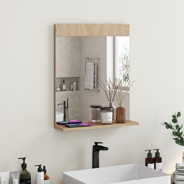 HOMCOM Specchio da bagno da parete con mensola, 50x12x60 cm, rovere | Aosom Italy