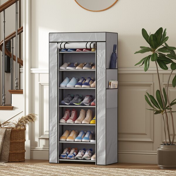 HOMCOM Scarpiera a 7 ripiani in acciaio con copertura TNT, 60x30x126 cm, grigio | Aosom Italy