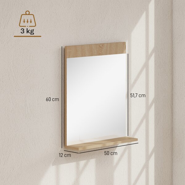 HOMCOM Specchio da bagno da parete con mensola, 50x12x60 cm, rovere | Aosom Italy