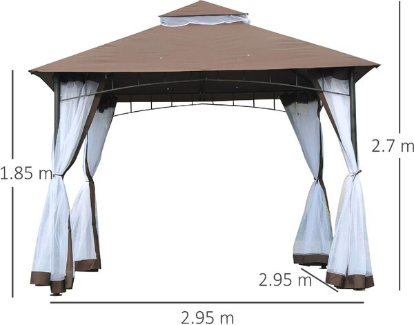 VivaGarden Gazebo da Giardino 3x3 mt in Metallo/Tessuto con Doppio tetto e Tende colore Marrone - Outsunny