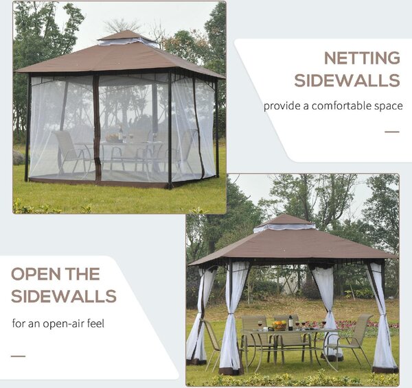 VivaGarden Gazebo da Giardino 3x3 mt in Metallo/Tessuto con Doppio tetto e Tende colore Marrone - Outsunny