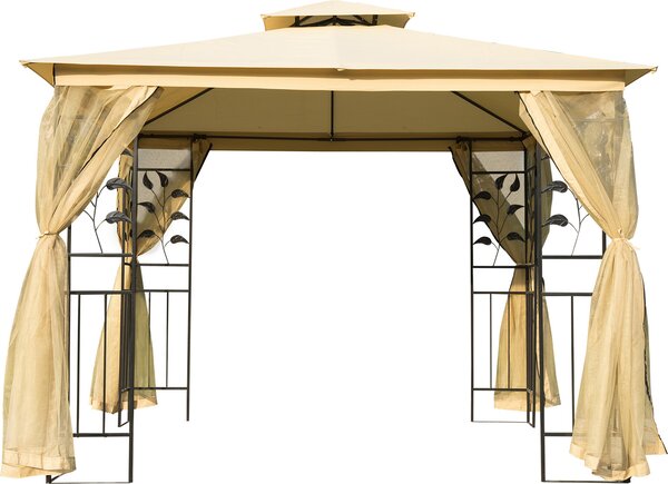 VivaGarden Gazebo da Giardino 3x3 mt in Metallo/Tessuto con Doppio tetto e Tende colore Beige