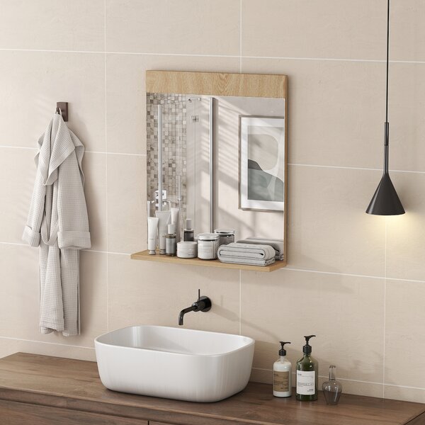 HOMCOM Specchio da bagno da parete con mensola, 50x12x60 cm, rovere | Aosom Italy