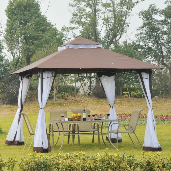 VivaGarden Gazebo da Giardino 3x3 mt in Metallo/Tessuto con Doppio tetto e Tende colore Marrone - Outsunny