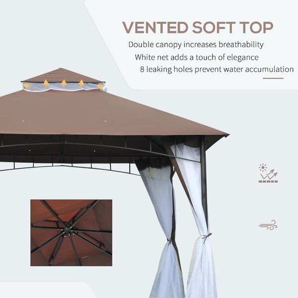 VivaGarden Gazebo da Giardino 3x3 mt in Metallo/Tessuto con Doppio tetto e Tende colore Marrone - Outsunny